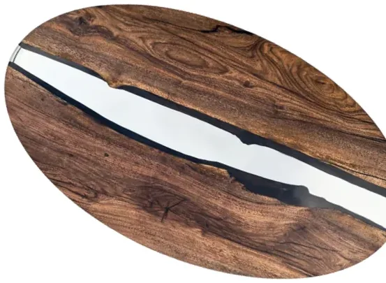 Şeffaf Epoksili Oval Tabla — Ceviz masif ahşap, 160 cm × 90 cm