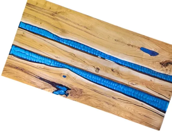 Mavi Epoksili Tabla — Meşe masif ahşap, 160 cm × 80 cm