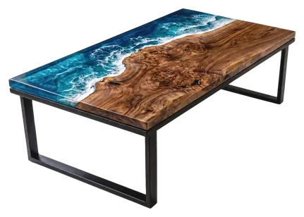 KIYI Epoksili Orta Sehpa — Ceviz masif ahşap, 100 cm × 160 cm × 45 cm