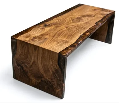 KUVARS Epoksili Orta Sehpa — Ceviz masif ahşap, 65 cm × 45 cm × 110 cm