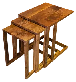 C Zigon 3'lü Set — Ceviz masif ahşap, 40 x 34 x 28 cm × 44 x 41 x 38 cm × 57 x 54 x 52 cm
