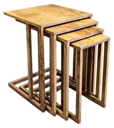 C Zigon 4'lü Set — Kestane masif ahşap, 46 x 40 x 34 x 28 cm × 47 x 44 x 41 x 38 cm × 61 x 57 x 54 x 52 cm
