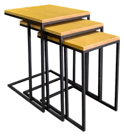 C ZİGON/METAL 3'lü Set — Meşe masif ahşap, 40 x 35 x 30 cm × 44 x 42 x 40 cm × 57 x 52 x 47 cm