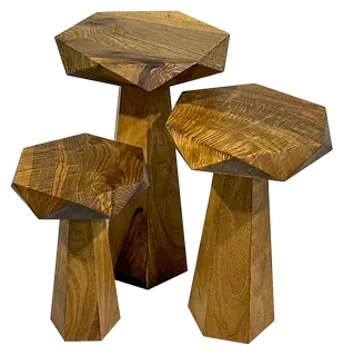 DİAMOND Sehpa Takımı — Ceviz masif ahşap, 60 x 50 x 40 cm × 38 x 34 x 30 cm